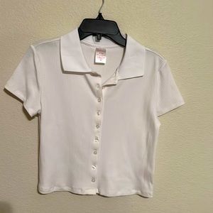 White tshirt button up soft ribbed material from No Boundaries size M 7-9